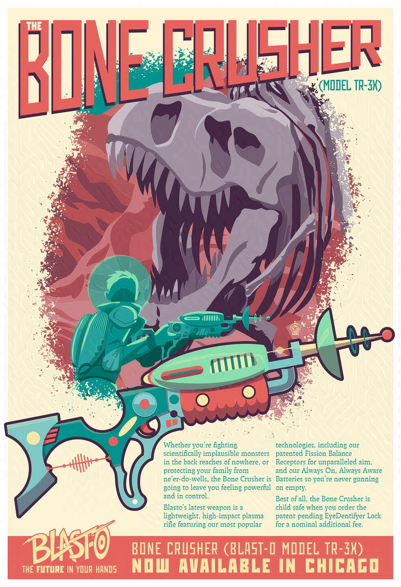 Bone Crusher Dinosaur Blast-O Raygun Ad Poster 13x19 Limited