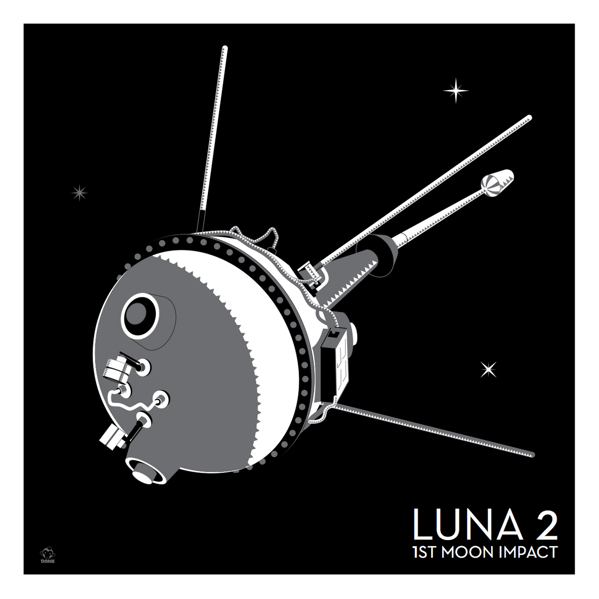 Luna 2 Russian Lunar Probe - 10x10 Giclee Print – Monkey Minion
