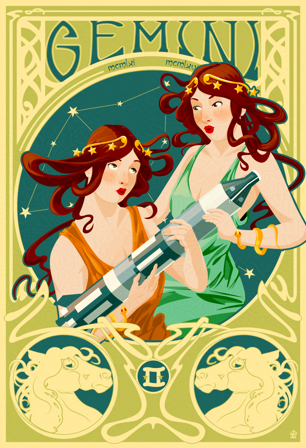 Gemini Space Nouveau 13x19 Fine Art Print – Monkey Minion