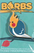 Load image into Gallery viewer, BORBS Grey Cockatiel Wooden Pin
