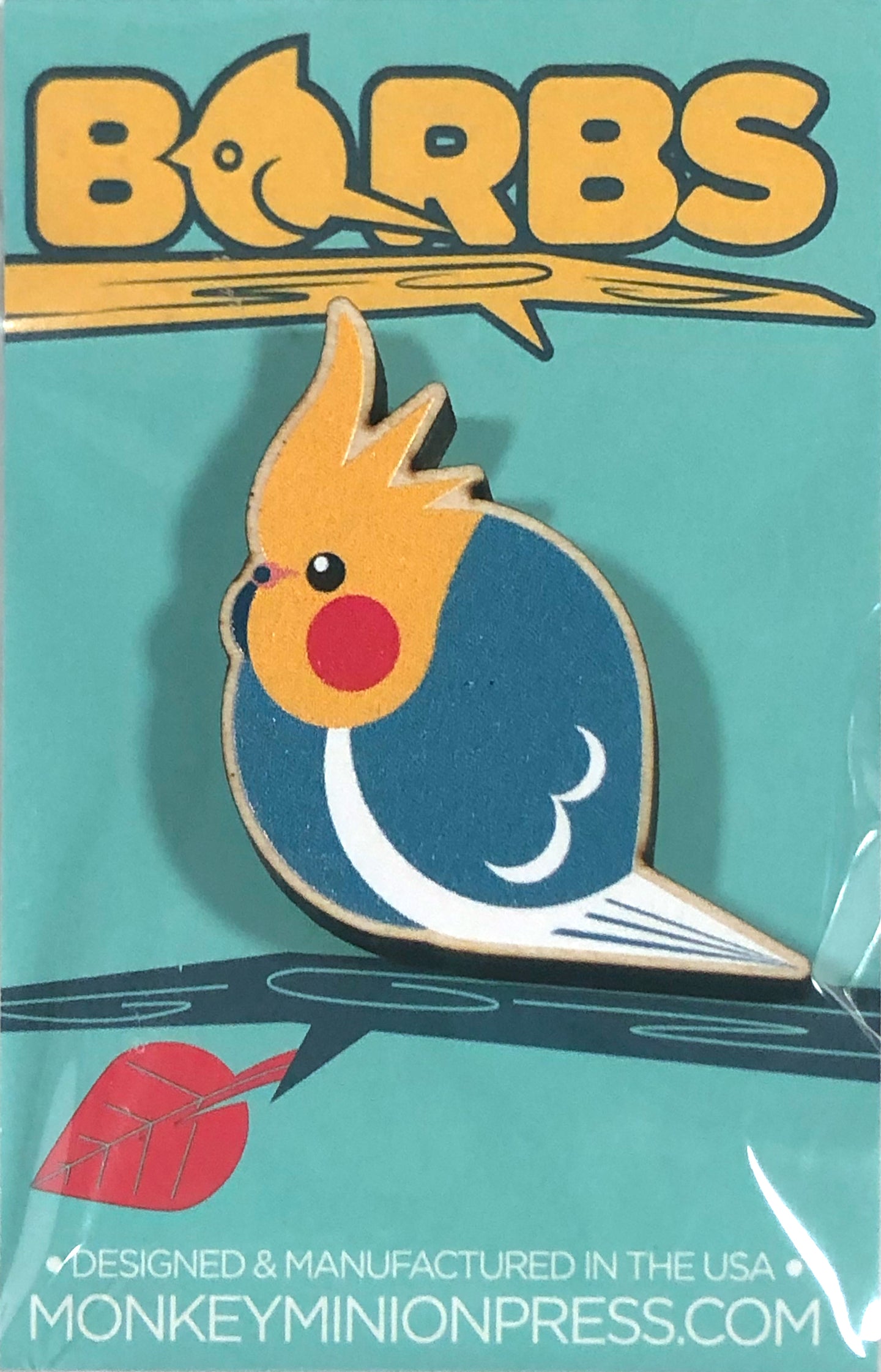 BORBS Grey Cockatiel Wooden Pin