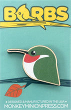 Load image into Gallery viewer, Ruby Throated Hummingbird Wood Borbs Pin
