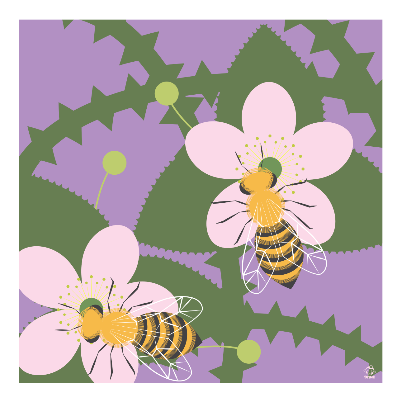 Buzz Bees and Blackberries 10x10 Giclee Print
