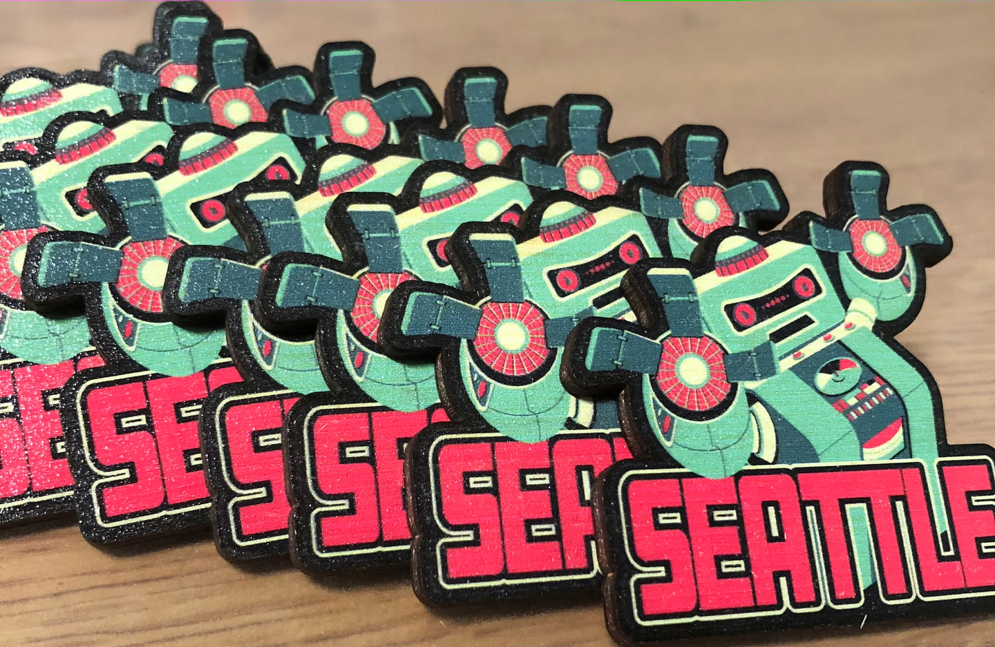 Seattle Angry Robot Wooden Pin