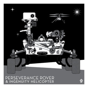Perseverance Mars Rover & Ingenuity Mars Helicopter - 10x10 Giclee Print
