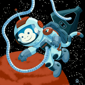 blue monkeys in space tarp Space Monkey 8X8 Art Print